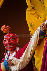 Bhutan. Paro Tsechu Buddhist Festival in Paro Dzong  the largest in the country. clown monk