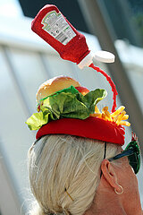 Royal Ascot  Fashion: Woman with funny hat at the racecourse