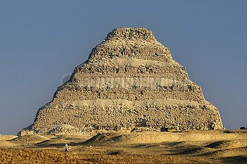 Egypt. Aerial view of the site of the ancient city of Memphis: the necropolis of Saqqara. The pyramid of Djoser (3rd dynasty). It was built by the brilliant architect Imhotep and restored by the team of Frenchman Jean Philippe Lauer