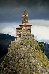 France. Auvergne. Haute-Loire (43). The Saint-Michel chapel built in the 11th century on a volcanic dyke