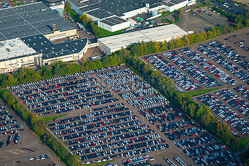 France. Lorraine. Moselle (57) Creutzwald. Aerial view of the TRAMOSA automotive logistics platform (Spanish company TRADISA OPERADOR LOGÍSTICO)