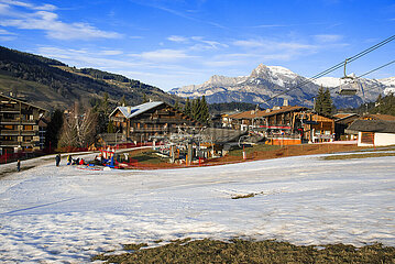 France. Haute-Savoie (74) Megeve  ski area in the Rochebrune sector  lack of snow in early January 2023