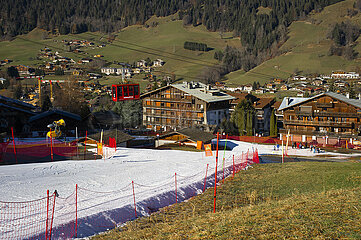 France. Haute-Savoie (74) Megeve  ski area in the Rochebrune sector  lack of snow in early January 2023