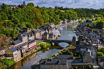 France. Brittany. Cotes-d'Armor (22) Dinan. The Rance  the Gothic bridge and the port