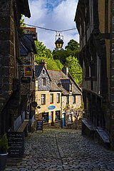 France. Brittany. Cotes-d'Armor (22) Dinan. Rue du Petit-Fort with its 15th century half-timbered houses