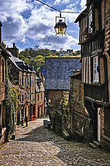 France. brittany. Cotes-d'Armor (22) Dinan. Rue du Petit-Fort with its 15th century half-timbered houses