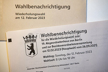 Berlin  Deutschland  Wahlbenachrichtigung fuer die Wiederholungswahl zum Berliner Abgeordnetenhaus am 12. Februar 2023
