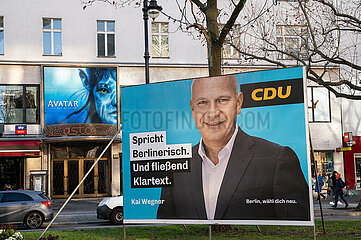 Berlin  Deutschland  Wahlplakat der CDU mit Kai Wegner fuer die Wiederholungswahl des Berliner Abgeordnetenhauses