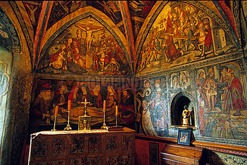 France. Auvergne. Cantal (15) Interior of the chapel of the castle of Anjony (end of the 16th century)