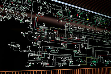 Berlin  Deutschland - Anzeigetafel des Netzgebietes im Reserve Control Center des Strom-Uebertragungsnetzbetreibers 50Hertz.