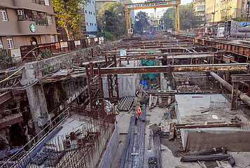 INDIA. MUMBAI. (BOMBAY) METRO - DREAM LINE - CONSTRUCTION SITE  OPENING AT THE END OF 2023