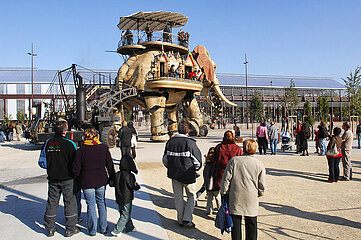 France. Pays de la Loire. Loire-Atlantique (44) Nantes. The Elephant of the Machines of the Island. Created by Francois Delaroziere  in the Parc des Chantiers  former disused shipyards  the island's machines are inspired by Jules Verne and Leonardo da Vinci