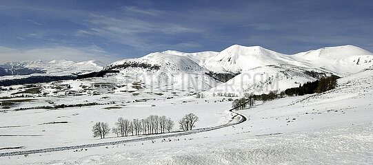 France. Puy de Dome (63) Massif of Sancy in winter. Regional Nature Park of the Volcanoes of Auvergne
