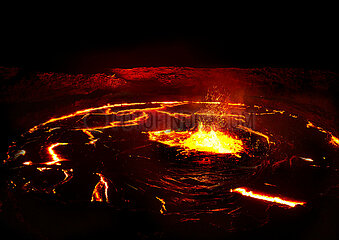 Ethiopia. Tigris region. Danakil tectonic depression. Erta Ale is a shield volcano. One of its craters contains a lake of molten lava