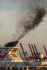 Kreuzfahrtschiff von TUI Cruises  rauchender Schornstein