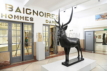 France. North (59). Roubaix. The big deer from the french sculptor Pompon of the Museum of Art and Industry  installed in the buildings of the former municipal swimming pool built around 1930 by the french architect Albert Baert in an Art Deco style.