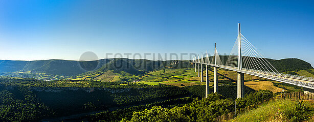 France. Aveyron (12) Millau Viaduct above Tarn River  Natural Regional Park of Grands Causses
