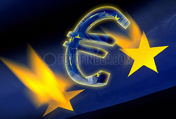 Euro symbol on european flag background
