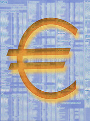 France. Symbol of the euro on stock market prices