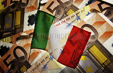 Italian flag on euro banknotes background