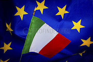 Italian flag on European flag background