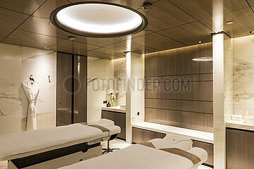 France. Paris (75) 6th arrondissement. The Lutetia hotel  an emblematic luxury establishment  in the Saint-Germain-des-Pres district (left bank). Restored and renovated by the architectural firm Jean-Michel Wilmotte. The Akasha spa treatment area