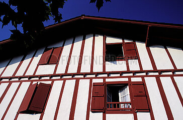 France. Pyrenees-Atlantiques (64) Basque Country. The traditional houses of Ainhoa  one of the most beautiful villages in France