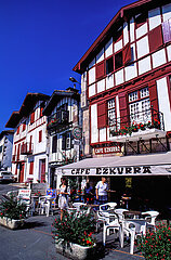 France. Pyrenees-Atlantiques (64) Basque Country. The traditional houses of Ainhoa  labeled as one of the most beautiful villages in France