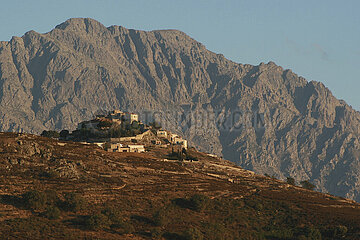 France. Haute-Corse (2B) . Sant'Antonino. In the background  the Monte Grosso in Balagne region