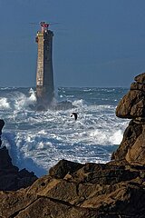 FRANCE. OUESSANT ISLAND  NEAR THE NIDIVIC LIGHTHOUSE  THE CARMEN STORM END OF DECEMBER 2017