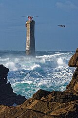 FRANCE. OUESSANT ISLAND  NEAR THE NIDIVIC LIGHTHOUSE  THE CARMEN STORM END OF DECEMBER 2017