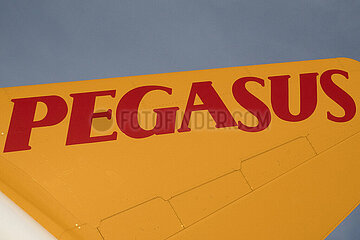 Istanbul  Tuerkei  Heckfluegel eines Flugzeugs der Pegasus Airlines