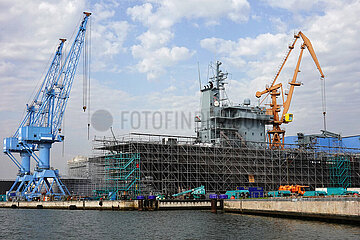 Wolgast  Deutschland  Schiff wird in der Peene-Werft gebaut