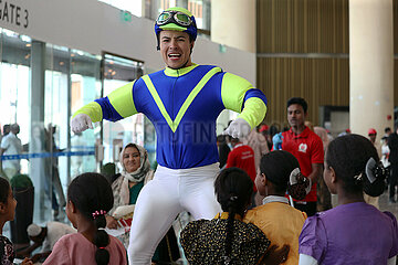 Dubai  Man dressed like a jockey inside the grandstand