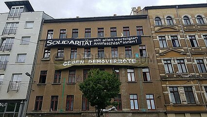 Protest an einem Haus in Leipzig-Connewitz