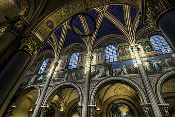 FRANCE. PARIS (6TH DISTRICT). SAINT-GERMAIN-DES-PRES CHURCH. AFTER TWO YEARS OF WORK  THE RESTORED PAINTINGS AND FRESCOES IN THE NAVE