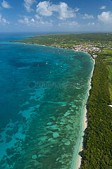 FRANCE. GUADELOUPE  MARIE-GALANTE ISLAND  SOUTH OF SAINT LOUIS  COCOYER FOLLE ANSE COAST (AERIAL VIEW)