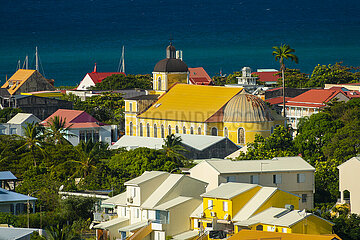 FRANCE  WEST INDIES  GUADELOUPE  MARIE-GALANTE ISLAND  GRAND-BOURG TOWN WITH ITS COLORFUL IMMACULATE CONCEPTION CHURCH