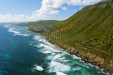 FRANCE  GUADELOUPE  LA DESIRADE ISLAND  POINTE DU DESERT AND BACK BEAUSEJOUR(AERIAL VIEW)