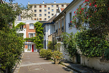 FRANCE. PARIS (75) 13 TH ARRONDISSEMENT. THE FLORAL CITY  MICRO DISTRICT (BUILD IN 1928) OF SMALL HOUSES  FLOWERED. VOLUBILIS STREET