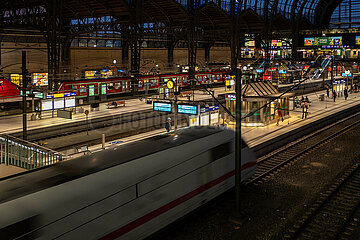 Deutschland  Hamburg - Uebersicht Hamburger Hauptbahnhof mit einfahrendem ICE