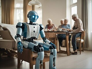 Roboter betreut In einem Altenheim Senioren