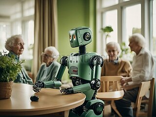 Roboter betreut In einem Altenheim Senioren