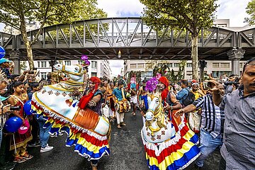 FRANCE. PARIS (75) 18TH DISTRICT. FEAST OF GANESH (2023 EDITION). EVERY YEAR  AT THE END OF SUMMER  THE INDIAN COMMUNITY PAY HOMAGE TO THE FAMOUS INDIAN GOD  WITH A COLORFUL PROCESSION.
