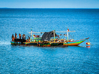 Drohnenaufnhame von Fischerbooten vor Biliran Island