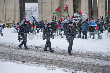 Kundgebung in Solidarität mit Palästina  in München im Schnee
