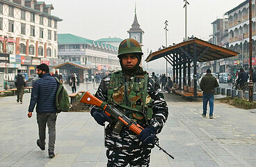 Indian paramilitary soldiers patrol in Srinagar  Kashmir After Supreme Court Decision