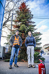 Farbaktion an Weihnachtsbaum der Letzten Generation in München