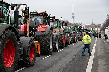 Berlin  Deutschland  Landwirte demonstrieren vor dem Brandenburger Tor gegen die Politik und Sparplaene der Regierung