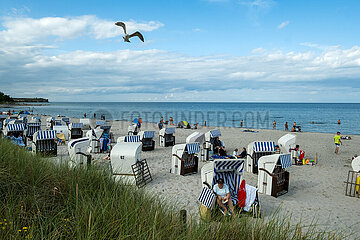 Deutschland  Boltenhagen - Ostseebad Boltenhagen  Touristen am Sandstrand mit Strandkoerben